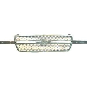 Grille Chevrolet Silverado 3500 2005-2006 Chrome Frame With Gray Honrycomb O5 Ss/Center Bar Needs Wing Inserts , GM1200546