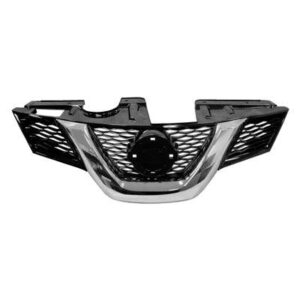 Grille Painted Nissan Rogue 2014-2015 Black With Chrome Moulding Without Camera Hole , NI1200258